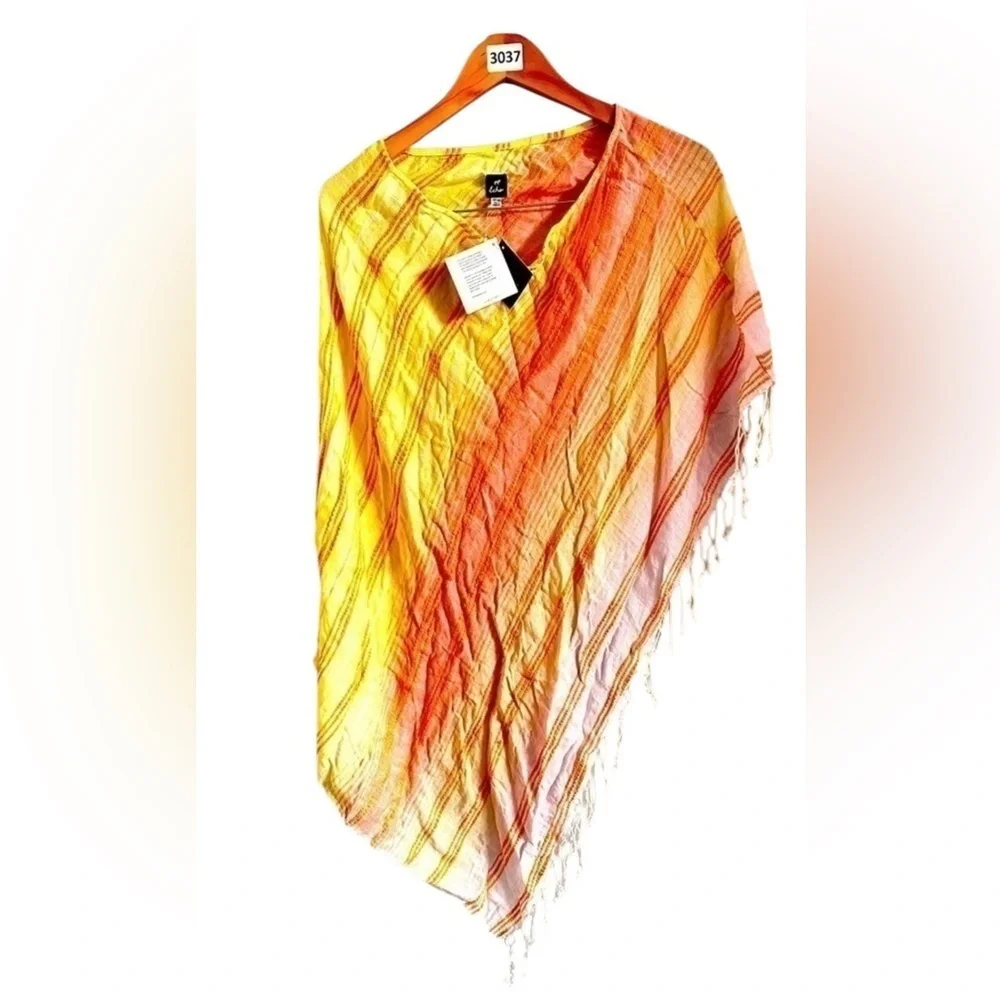 Echo Scarf, Poncho Fringe Boho Swim Beach Coverup Cotton blend Multicolor OS